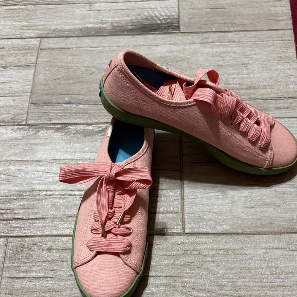 Kate Spade Keds Stylish Pink Sneakers with Green Accents